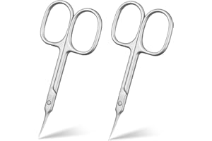ACWOO Tijeras Profesionales para Uñas, 2 Piezas Extra Afiladas Acero Inoxidable Tijera Uñas de Curvada, Tijeras para Cutícula, Tijeras Manicura para Cejas, Uñas, Vello Facial, Bigote, Nariz Vello