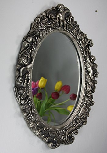 Spiegel barock Silber Wandspiegel oval mit Engel Badspiegel - 4