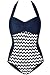 HASIDING Retro Wave Striped One Piece Swimsuit Halter Bathing Suit for Women Blue Size XL