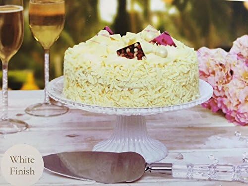 New White Finish Engraved Glass Cake Stand Plate Pedestal Wedding Cake Stand 9"