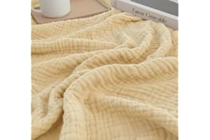 KyraHome 100% bawełna organiczna, muślinowy koc narzuta na kanapę dla dorosłych dzieci, wstępnie prana ręcznie barwiona roślina, oddychająca, miękka, przytulna, lekka, z gazy, całoroczna (kość