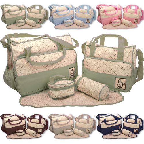 5pcs Baby Nappy Changing Diaper Bag SET & 1pcs Special Bag Organiser by BabyHugs - 6PCS in total (Sage Green)