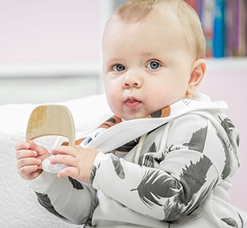 DELEKO Bärchen & Fässchen Lätzchen aus Baumwolle mit einem Beißring aus Ahornholz Handgemacht, natürlich, ökologisch, Ideal für zahnendes Kind ! - 6