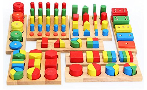Wooden Geometric Shapes and Fractions Boards 8 Sets in One