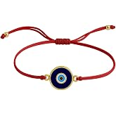 Nice For You Kırmızı İpli Altın &Ccedil;er&ccedil;eveli Nazar Boncuklu Şans Bilekliği &ndash; Ayarlanabilir Unisex Tasarım, Ger&ccedil;ek Cam Boncuk, Ko