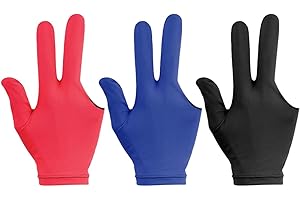AOEVUIR 3 Pcs Guanti da Biliardo Snooker Guanti da Biliardo a Tre Dita Adatto per Biliardo Snooker Giochi di Carrom Nero Rouge Bleu