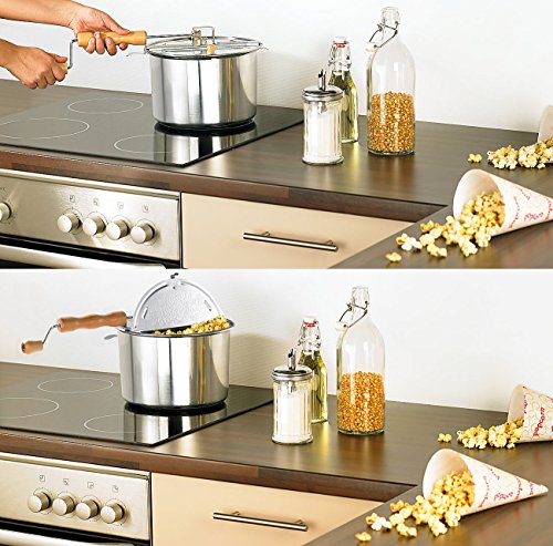 Rosenstein & Söhne Retro Popcorn-Topf mit Kurbel, 6 l, 24cm für perfektes Kino-Popcorn - 4