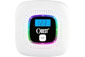 OBEST Détecteur de Monoxyde de Carbone, avec Affichage numérique et Fonctionnement sur Batterie remplaçable, Détecteur de CO, avec Bouton de Test et Voyant d'état LED