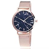 Herren Damen Uhren Ultra Dünne Minimalistische Quartz mit Datumsanzeige und Milanese beiläufige Quarz-Edelstahlband-Marmorband-Uhr-analoge Armbanduhr (Rose Gold (Style B))