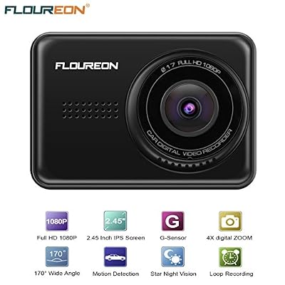 FLOUREON Caméra de Voiture 1080P Mini Caméra Full HD Numérique ZOOM 4X Enregistreur de Voiture avec Ecran de 2,45 Pouces,170 °,Vision Nocture, Capteur G, Enregistrement en Boucle, Caméra de Tableau de Bord à Détection de Mouvement, comme Caméra po…