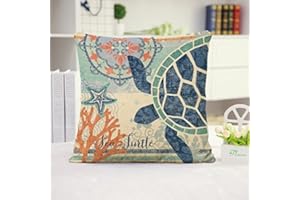 Ocean Park Thema Überwurf Kissen Fall, huacel Meer Schildkröte Octopus Fishes Retro Baumwolle Leinen Kissenbezug Blue Ocean Serie Sea Life 45,7 x 45,7 cm, baumwolle, beach 5, 18x18 Inch