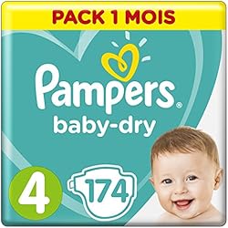 Pampers - Baby Dry - Couches Taille 4 (9-14/8-16 kg) - Pack 1 Mois (x174 couches)