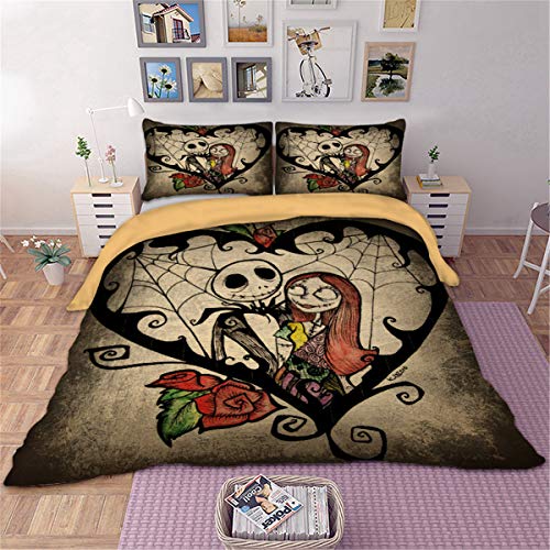 WONGS BEDDING Nightmare Before Christmas Set da Letto 3Pcs Set trapuntino Diable con 2 federe per Halloween Double Size per Adulti e Ragazzi 200 * 200cm