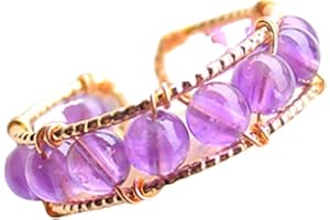 RICHRAIN Anneau-cristal D'améthyste Véritable Naturel Pour Les Femmes-faites à La Main Enveloppé 14k Plaqué Tressé Fil Pierre Anneaux-cadeaux Pour Les Amis Femmes Anniversaire Unique (Amethyst)