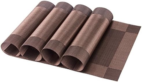 Place Mats for Dining Table or Kitchen, Quality Thermal Bonded Edges, Reversible Placemats, Vinyl Placemat Set of 4, Adiabatic Placemats Pad Weave Woven Effect Modern, Rectangle Square Corner Design Mats,45*30cm (Brown)