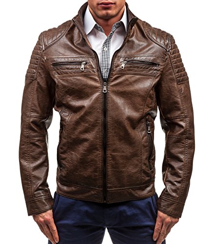 ISSHO 1774A Braun 2XL [4D4] Herrenjacke Kunstleder Sweatjacke bergangsjacke Herrenmode