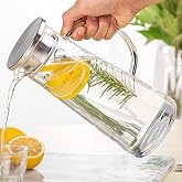 KHOLAD 1.3 Liter Glass Pitcher with Stainless Steel lid iced Tea Pitcher Water jug hot & Cold Water Wine Coffee Milk Juice Be