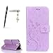 Produktbild Huawei Y625 Hülle, Huawei Ascend Y625 Schutzhülle, Alfort 3 in 1 Lederhülle Fashion Design Premium PU Leder Hohe Qualität Tasche Case Cover Kasten Abdeckung Wallet für Huawei Y625 / Huawei Ascend Y625 5.0" Smartphone Funktion Standfunktion Unterstützte Telefone und Magnetverschluss mit Schmetterling ( Helles Lila ) + Alfort Schwarz Stylus Pen + Netter Staub Stecker