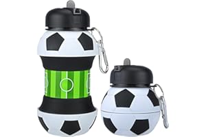 Wolobox Butelka Wody Silikon Sport - Fotelik Dzieci, Dziewczyny i Dorosłych Składany Kompaktowy Bez BPA Odporny Pojemność 550ml Zewnętrzna Portable Gry Szkolne Zmywarka (Piłka nożna)