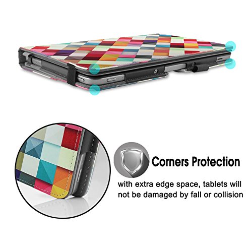 Asus Transformer Mini T102HA Hülle Case -Infiland Slim Fit Folio PU-lederne dünne Kunstleder Schutzhülle Cover Tasche für Asus Transformer Mini T102HA Tablet-PC (mit Auto Schlaf / Wach Funktion, Tablet und Tastatur sind nicht entgehaltet)(Farbige Quadrate) - 6