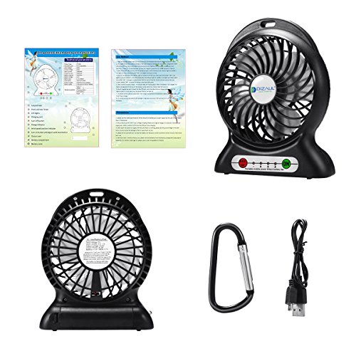 Tischventilator,dizauL USB mini Fan multifunktions tragbaren mobilen 3-Gang Schreibtisch/ Tisch Fan+power bank+LED Taschenlampe-schwarz - 7