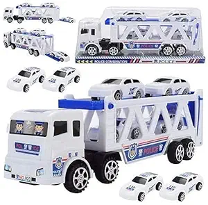 DJB ENTERPRISE Kid Toy Plastic Police Truck with 4 Mini Police Cars Toy Vehicles for Children (Multi)