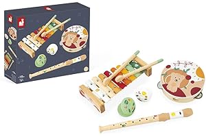 Janod - Set Musical 5 Instruments en Bois Sunshine - Instrument de Musique Enfant - Jouet d'Imitation et d'Éveil Musical - Peinture à l'Eau - Dès 18 Mois, J07615