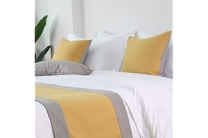 WYHQL Double Color Patchwork Bed Runner Bed flag Hotel Luxurious Bedding Bedroom Decorative Scarf Cushion Covers (Color : Yellow, Size : 48x240cm (for 1.8m bed))