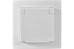 MC POWER McPower Gniazdo wtykowe z zestykiem ochronnym z pokrywą na zawiasach, 250 V ~/16 A, podtynkowe, IP44, odporne na zachlapanie wodą, białe, idealne do piwnicy, łazienki, na taras