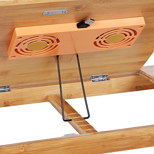 Songmics Laptoptisch Notebooktisch für Links- und Rechtshänder Bambus mit Kühler Lüfter 72 x 35 x 29 cm höhenverstellbar Faltbare Betttisch Notebook Lese Tisch LLD005 - 3