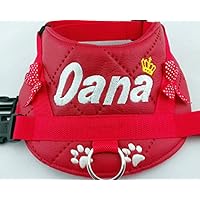 Hundegeschirr S M L mit Wunsch Namen bestickt Kunstleder Rot