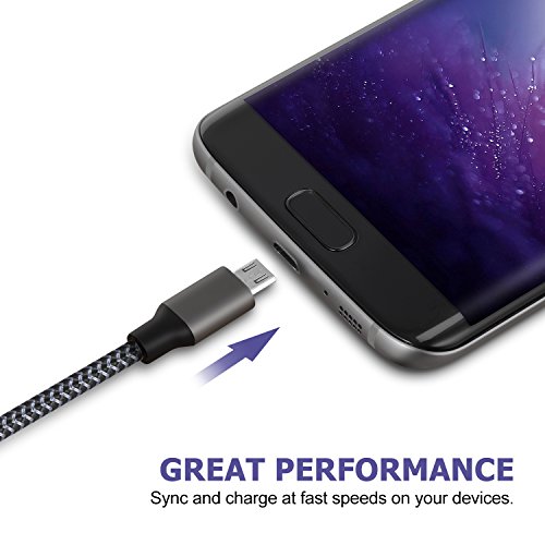 Micro USB Cable, 3pack 10ft Nylon Braided Durable Micro USB to USB Fast Charger for Android Smartphones, Sony, HTC, Nokia, Nexus, LG, Motorola, PS4, Xbox One and More(Black)