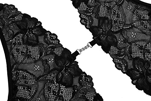 Avidlove Damen Spitze Dessous Strapsen Reizwäsche Lingerie Body Wäsche Neckholder Unterwäsche Tiefer V-Ausschnitt Negligee (M (US M(8-10),UK 12-14, AU 12), A-Schwarz) - 4