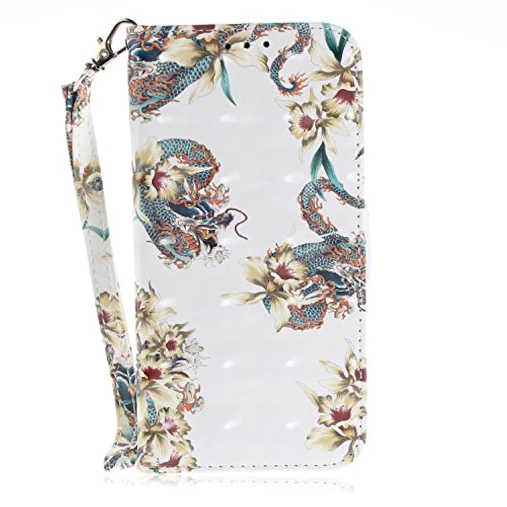 Chreey iPhone X Hülle, Brieftasche Case 3D PU Leder Handyhülle mit TPU Innenschale Kartenfächer Magnetverschluss Schutzhülle, Drache