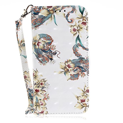 Chreey iPhone X Hülle, Brieftasche Case 3D PU Leder Handyhülle mit TPU Innenschale Kartenfächer Magnetverschluss Schutzhülle, Drache