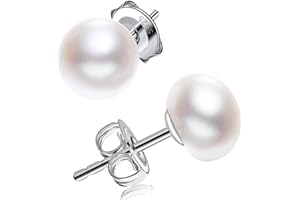 ZEVMI Perlen Ohrringe, Damen Perlen Ohrringe 925 Sterling Silber 6/8/10/11mm Button Weiß Süßwasser Perlen Ohrstecker