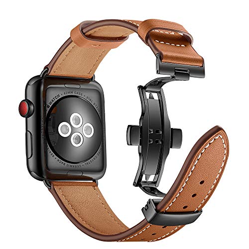 Myada Apple Watch ストラップ 38mm レザー、Apple Watch Series 4 40mm ストラップ、磁気閉鎖付き Apple Watch 4 メタルブレスレット、iWatch Series 1/2/3/4 用交換ブレスレット - ブラウン