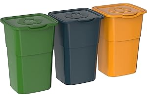 SF SAVINO FILIPPO Tris mastelli pattumiera contenitori componibili 3PZ x 50LT per Raccolta differenziata rifiuti immondizia bidoni Secchio Colorati Blu Giallo Verde con Adesivi Vetro Carta plastica