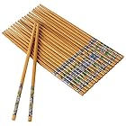 RIANZ Set Of 10 Pairs Designer Natural Round Bamboo Reusable Chopsticks, Size 9.5 Inch (Color and Design May Vary)