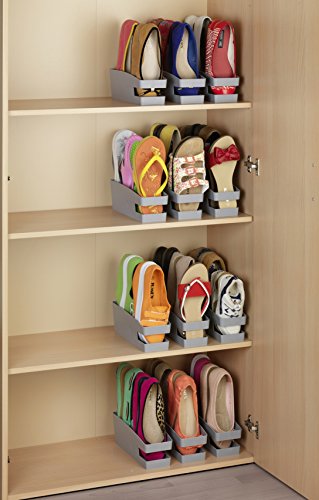 Wenko Schuhhalter für Ballerinas, Organizer mit Griffmulde in Grau aus Polypropylen, Für übersichtliche Ordnung im Schrank, 9 x 9,5 x 26,5cm, 3er Pack - 3