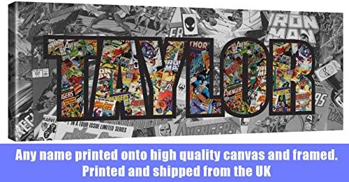 Personalised Canvas Wall Art Print for Bedroom - Childrens Name in Marvel Design (Not Sticker)