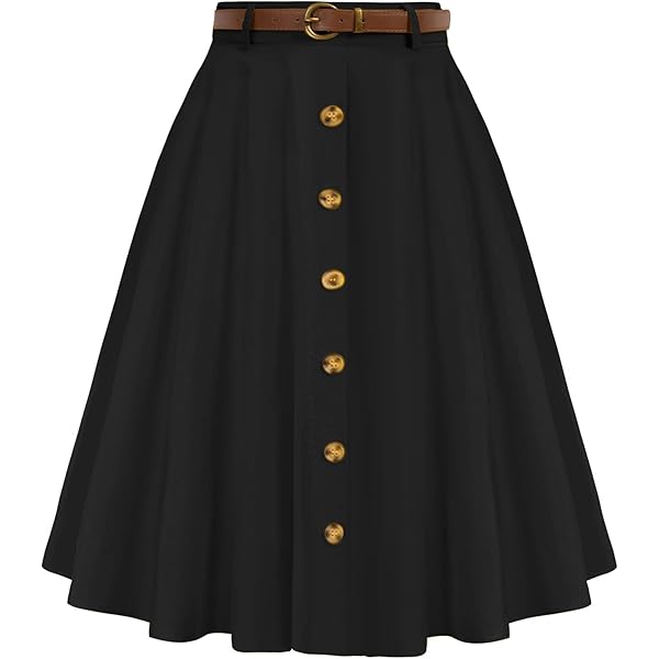 Rok voor dames, midi-lengte, vintage A-lijn, rokken, basic casual rok, hoge taille, vrijetijdsrok met zakken, bruin, L