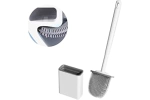 Scopino Bagno,Guimey Scopino WC Silicone,Scopino per WC a prova di perdite per una pulizia profonda,Supporto per Spazzolone WC Bagno Autoportante/a Parete (Bianco)