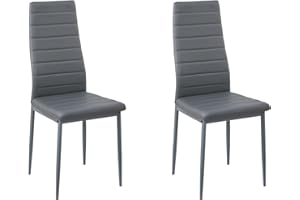 DORAFAIR Modern Faux Leather Dining Chairs Set Of 2, Soft Seat Accent Chairs for Kitchen Living Room or Bedroom, Commercial High Back Dark Grey Kitchen Chairs with Padded Design and 4 Metal Legs