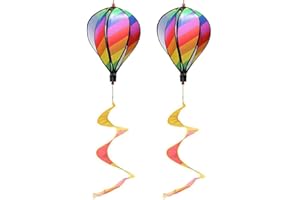 Dasing 2 Pièces Carillons éoliens pour Suspendre en Plein Air, Ballon de Jardin Vent Rayé Montgolfière Décor Twist Arc-en-Ciel Résistant aux Intempéries Décor de Cour Pinwheel
