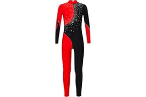 TiaoBug Body Ginnastica Artistica Bambina Maniche Lunghe Tuta Intera da Danza Classica Moderna Ballerina con Strass Leotards Bodysuit da Allenamento Dancewear Performance