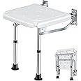 Folding Shower Seat Wall Mounted, Height Adjustable Shower Chair with Non-Slip Support Legs, Fold Up Bath Stool for Elderly, Disabled, Pregnant Woman, Maximum Load 180KG