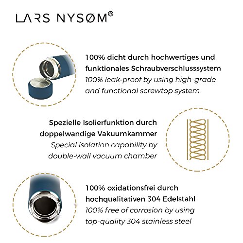 Original LARS NYSØM Design Thermosflasche ELEMENTS (450ml) I Edelstahl Thermoskanne mit vakuumisolierter Doppelwandstruktur I Premium Isolierkanne ideal für Tee, Kaffee, Büro, Camping, Wandern und Outdoor I Kühlflasche für kalte Erfrischungsgetränke I 100% BPA-frei - 3