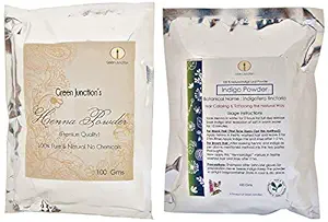 Green Junction ? Henna Indigo Natural Hair Coloring Pack -200 g (Henna 100g & Indigo 100g) Usage Instruction Sheet Included