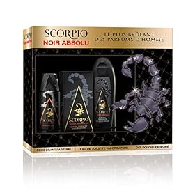SCORPIO – Coffret 3 produits Noir Absolu – Coffret Cadeau Homme – Eau de toilette flacon 75ml, Gel Douche 250ml et Déodorant atomiseur 150ml
